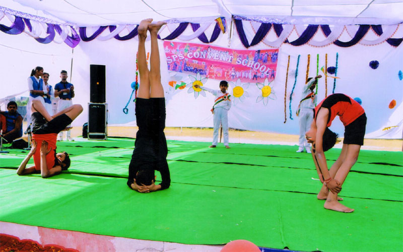 Balance and coordination in a school yoga presentation